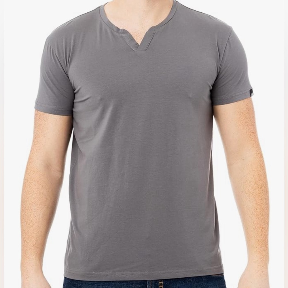 X RAY Men's Soft Stretch Cotton Short Sleeve Slim Fit Slit V-Neck T-Shirt